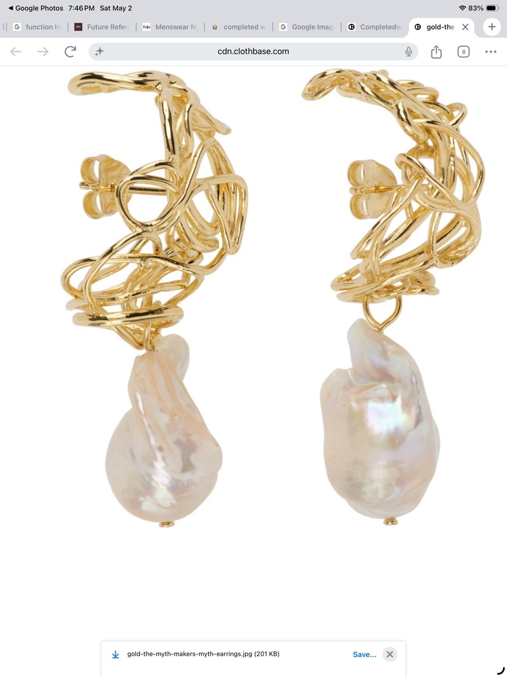 Completedworks Gold earrings with Baroque Pearls ‘ the Myth Makers Myth’ - Picture 3 of 6